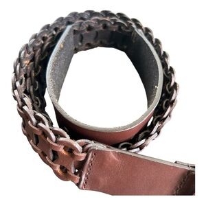 Antonio Melani ladies genuine leather braided boho belt size medium gold buckle